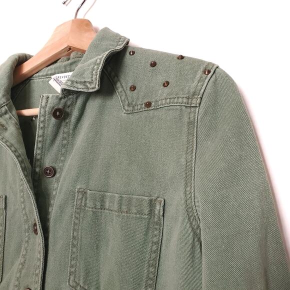 Forever 21 | Green Studded Denim Jean Jacket Shirt - Picture 2 of 6